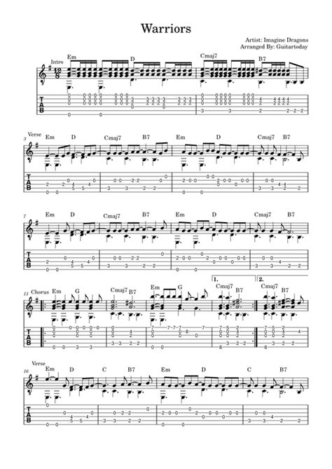 warriors imagine dragons guitar tabs